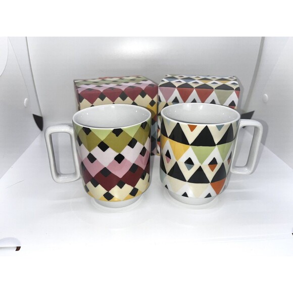 NEW SET OF 2 MAGPIE SARAH CAMPBELL VIVA MUGS COLORFUL-GEOMETRIC VEGAN COFFEE CUP - Picture 1 of 9